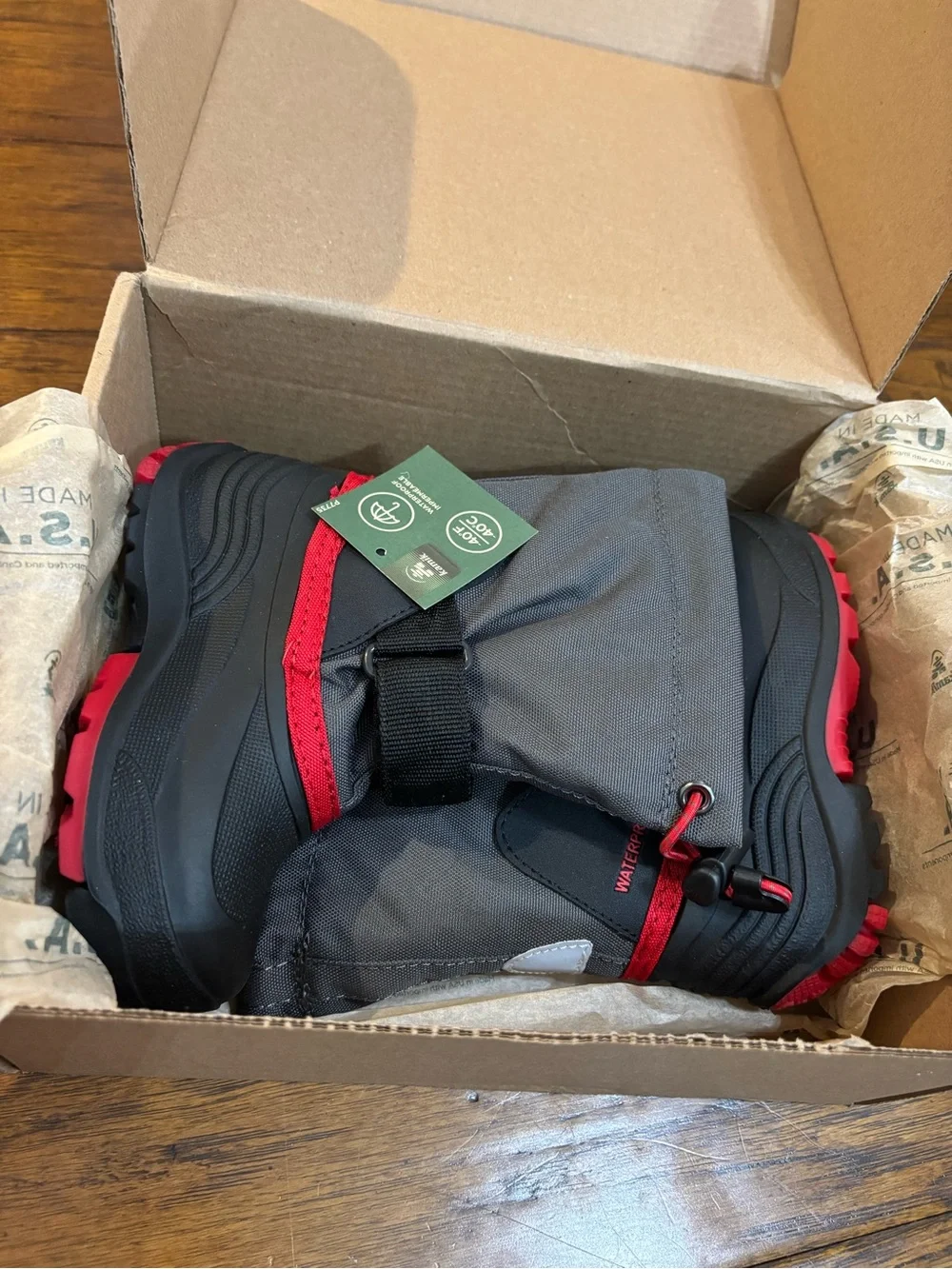 Kamik Kids Gray and Red Waterproof Snow Boots